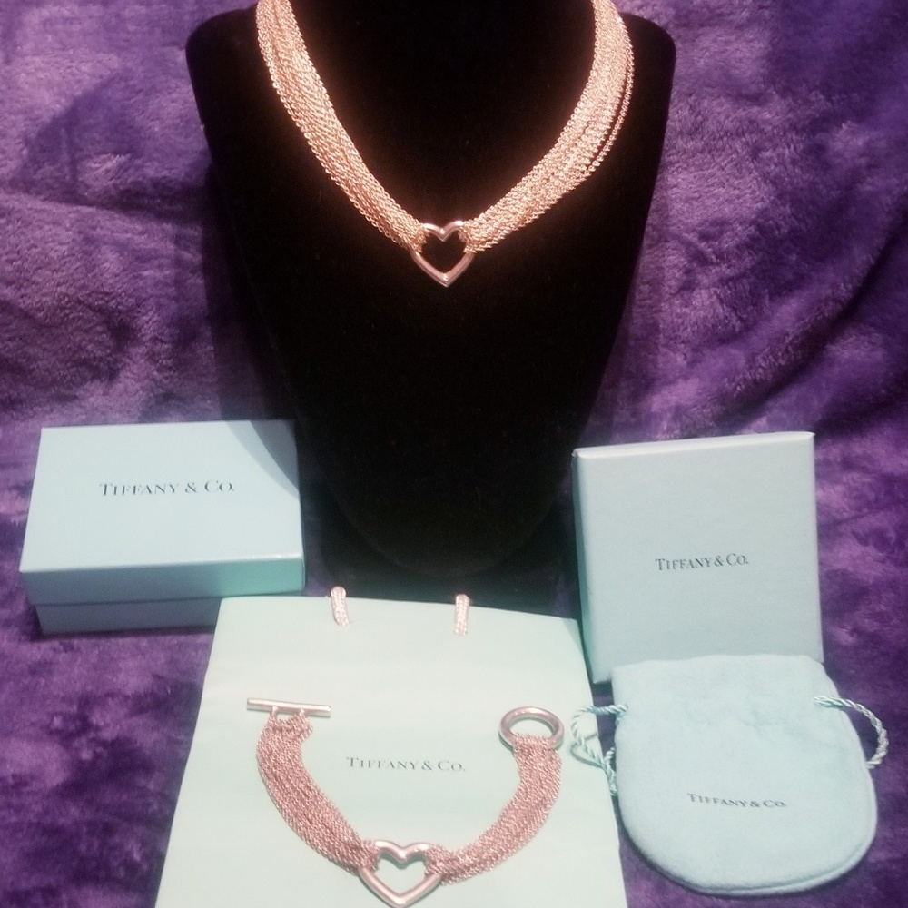 Tiffany & co matching mesh toggle heart set